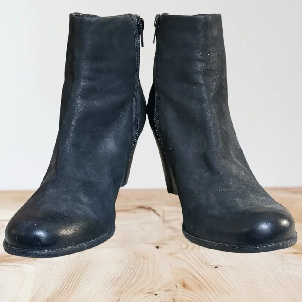 Ecco Jaffna Women Sz EU 40 US 9 Shoes Black Leather Side‎ Zip Heeled Ankle Boots